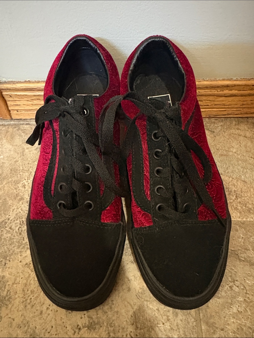 Women's Red and Black velvet Vans